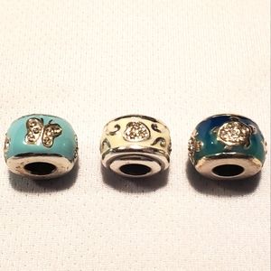 Brighton Enamel Beads, Turtle, Butterfly, Heart. Crystal accents.
